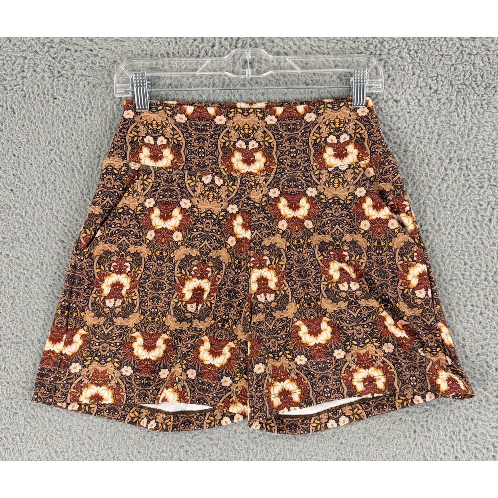 KiraGrace Biker Shorts Womens S Brown Floral Tapestry High Rise Pockets Yoga Gym